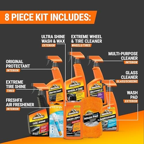 Armor All 8 piece cleaning kit with various car care products.