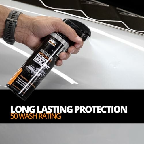 Applying paint sealant to car for long-lasting protection.
