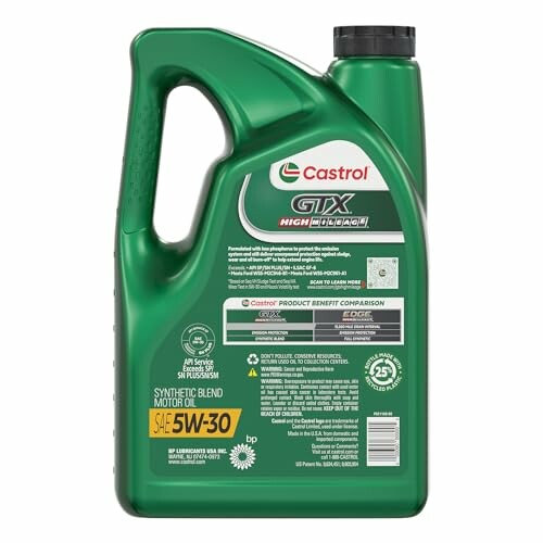 Castrol GTX high mileage motor oil container, 5W-30 synthetic blend.