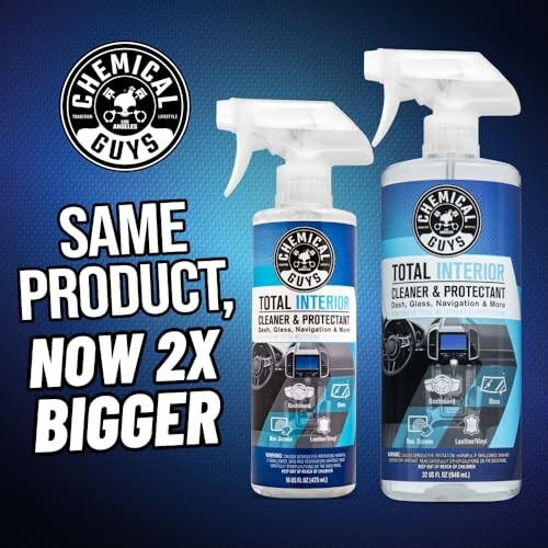 Chemical Guys Total Interior Cleaner and Protectant bottles, same product now 2x bigger.