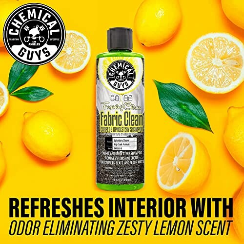 Chemical Guys fabric cleaner with lemons and zesty lemon scent
