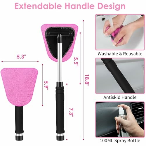 Extendable handle cleaning tool with washable pad and antiskid handle.