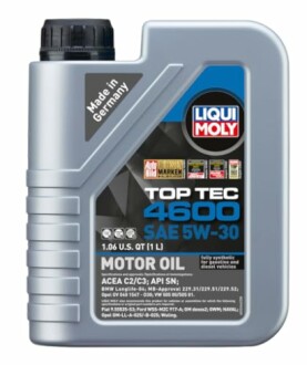 Liqui Moly Top Tec 4600 SAE 5W-30 motor oil bottle.