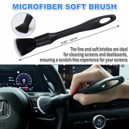 Microfiber soft brush used for cleaning car dashboard.