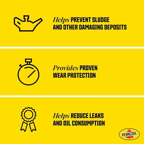 Pennzoil benefits: prevents sludge, provides wear protection, reduces leaks.