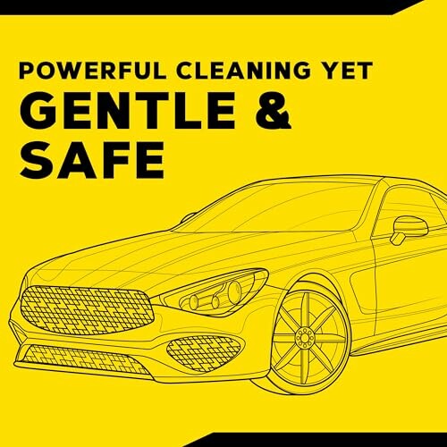 Illustration of a car with text 'Powerful Cleaning Yet Gentle & Safe'.