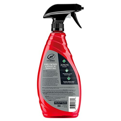 Red spray bottle of cleaning solution with black trigger.